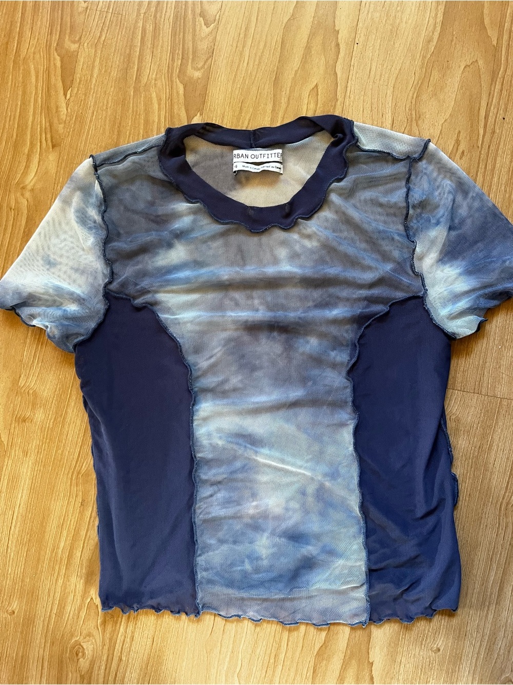 Urban Outfitters Navy & Tie-Dye Mesh Panel Short Sleeve Shirt